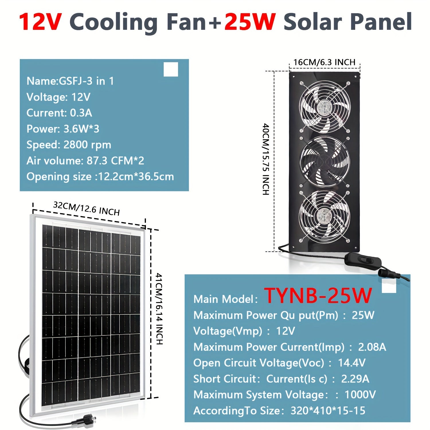 Набор солнечных вытяжных вентиляторов для теплиц и животных укрытий 25 Вт солнечная панель 3-скорости