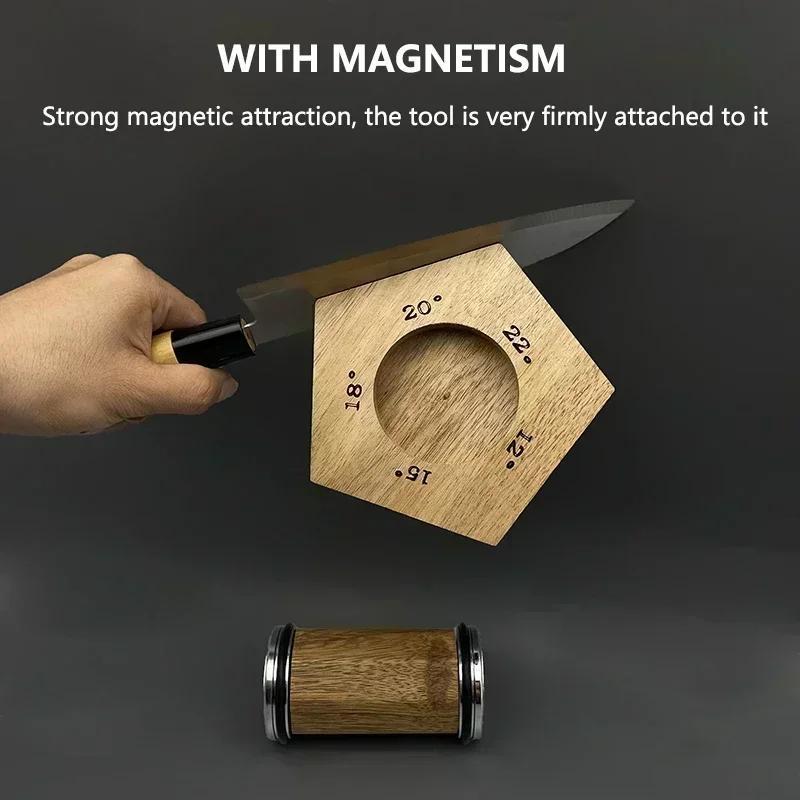 Yog'och asosli kichik pichoq silliqlash mashinasi, zanglamas po'lat komponentlar, olmos va whetstone silliqlash toshlari, 5 sozlanadigan burchaklar va oshxona pichoqlari uchun magnit tortish uchun.