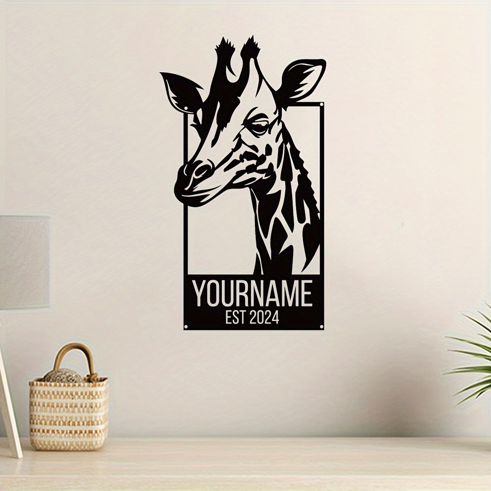 Personalized Giraffe Metal Wall Art Sign Black Indoor Decor Plaque for Adults Teens