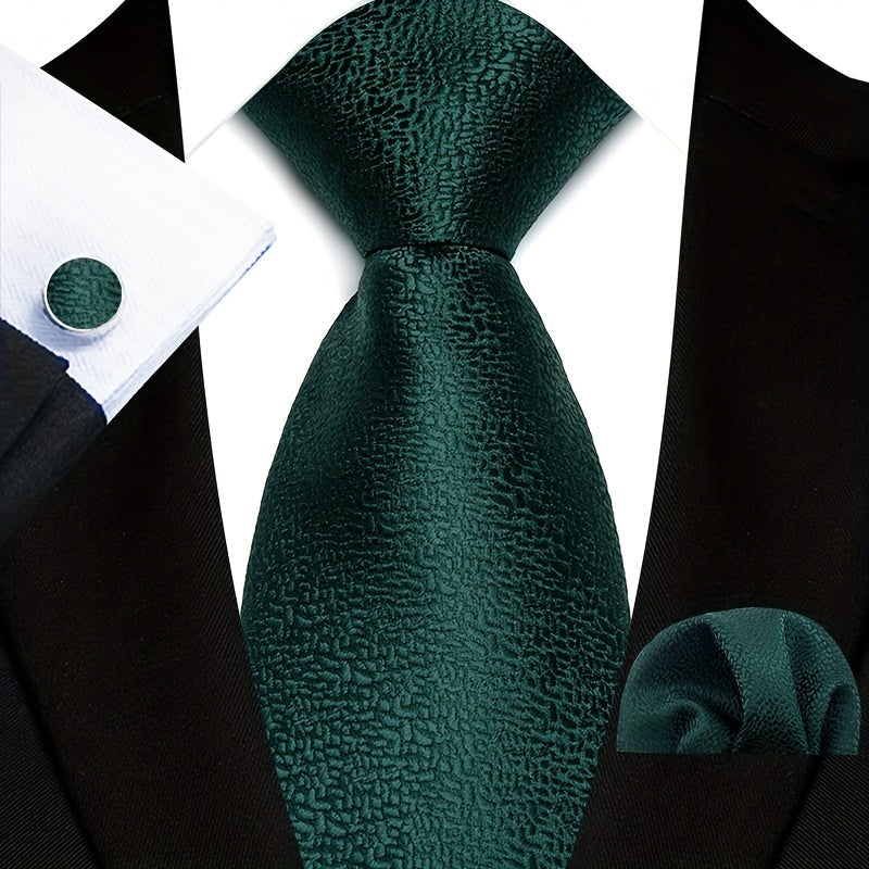 Men's Business Tie, Handkerchief, Cufflinks Set in Plaid and Stripe Designs