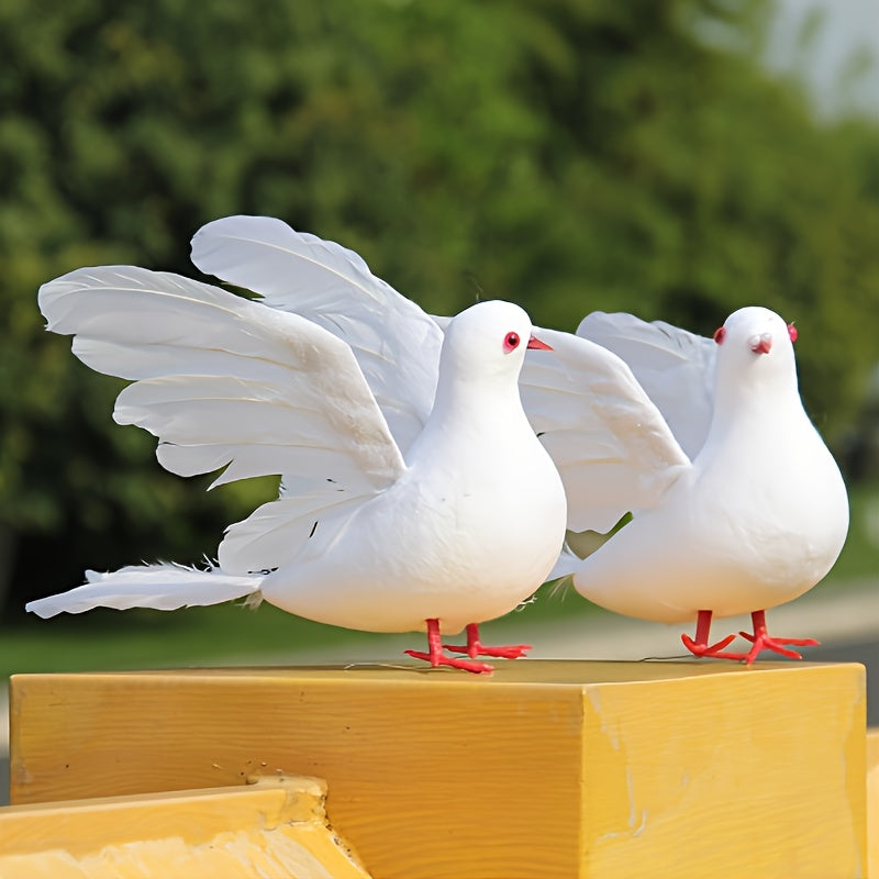 Artificial White Doves Set Decorative Faux Birds for Festive Occasions Non-Electric Featherless