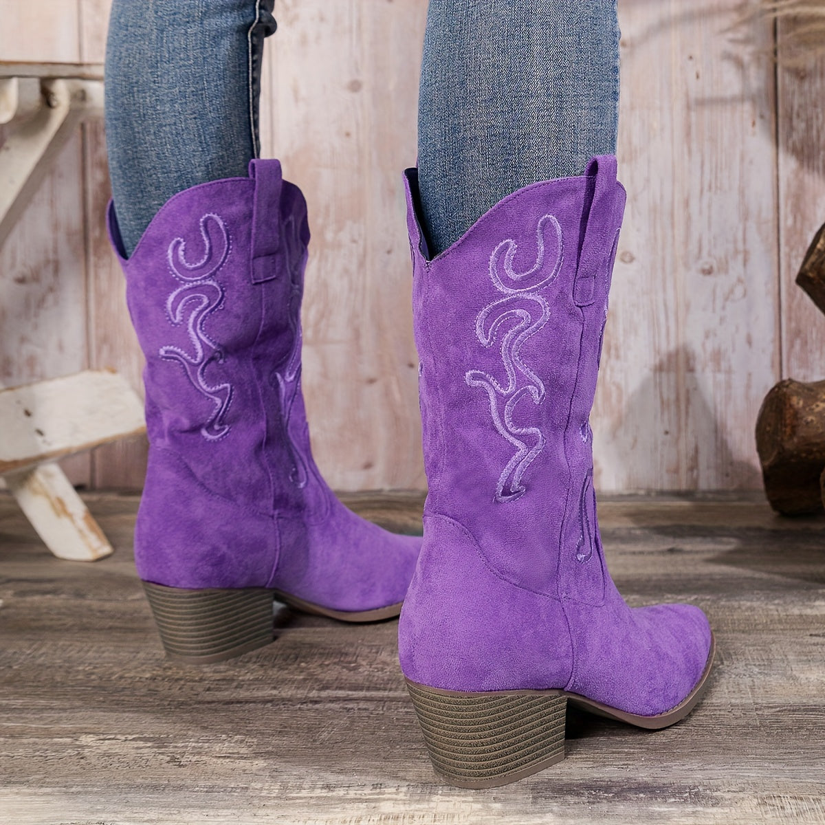 Women's Embroidered Leather Mid-Calf Cowboy Boots for Fashion and Western Wear