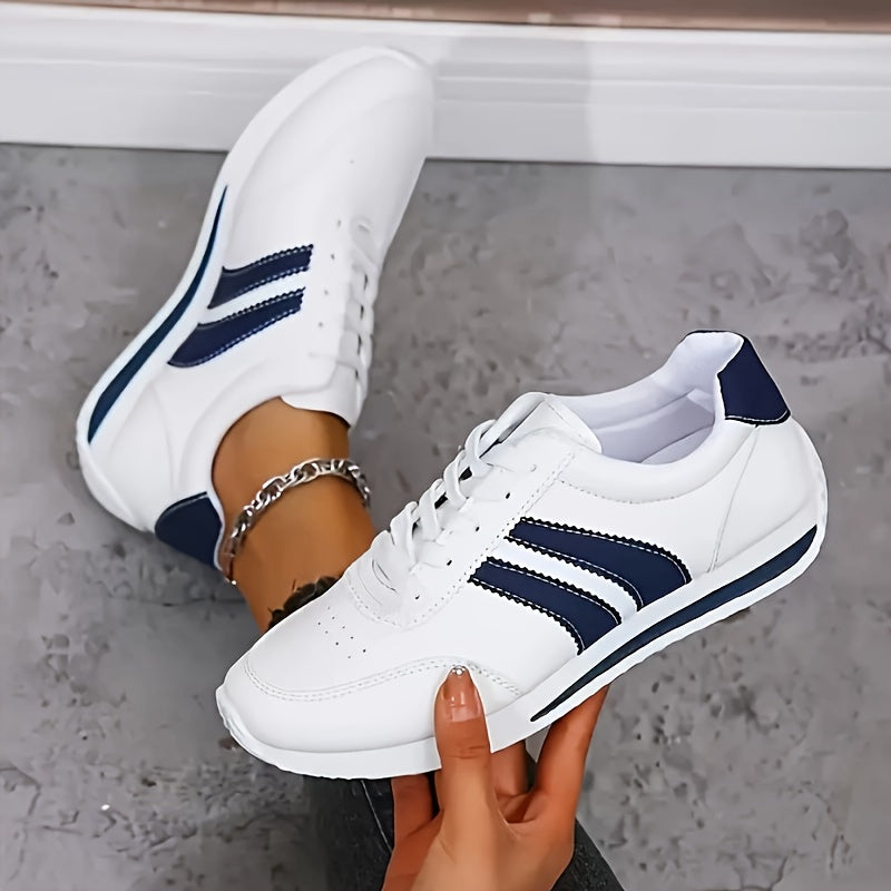Women's Lightweight Casual Sneakers Non-Slip Lace-Up Shoes Blue and White