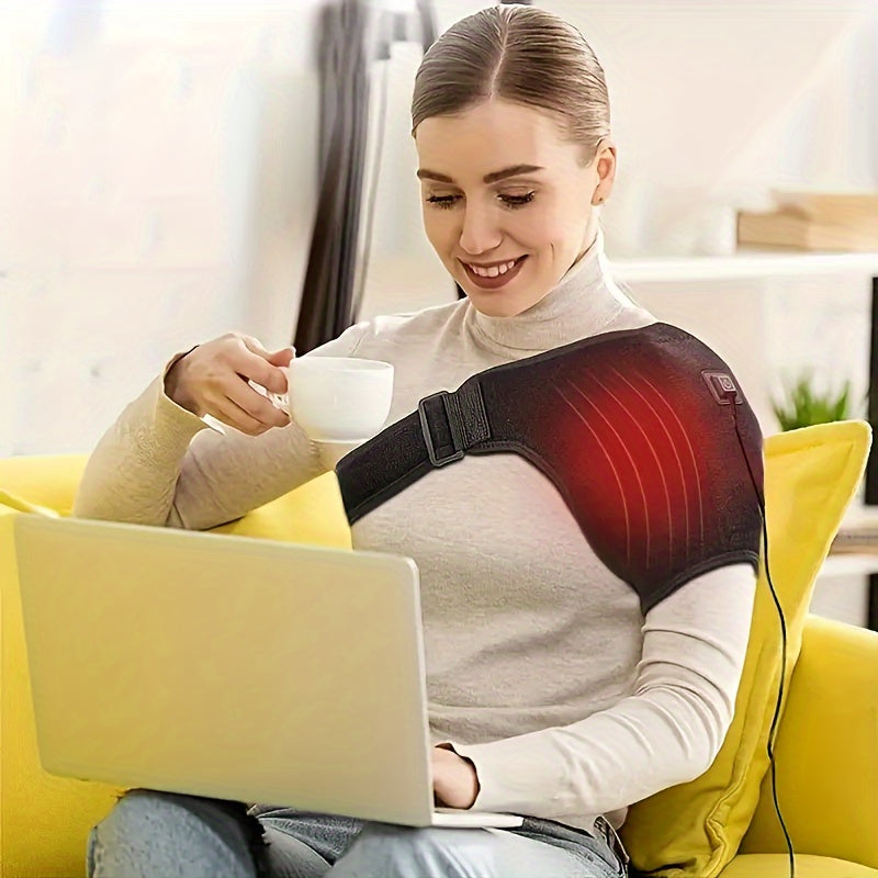 USB quvvatlangan isitiladigan yelka va tirsak massaj qiluvchi tayanch, tinchlantiruvchi issiqlik yostiqchasi, past voltli ishlash, nafas oladigan to'r mato va sozlanadigan tasma bilan.