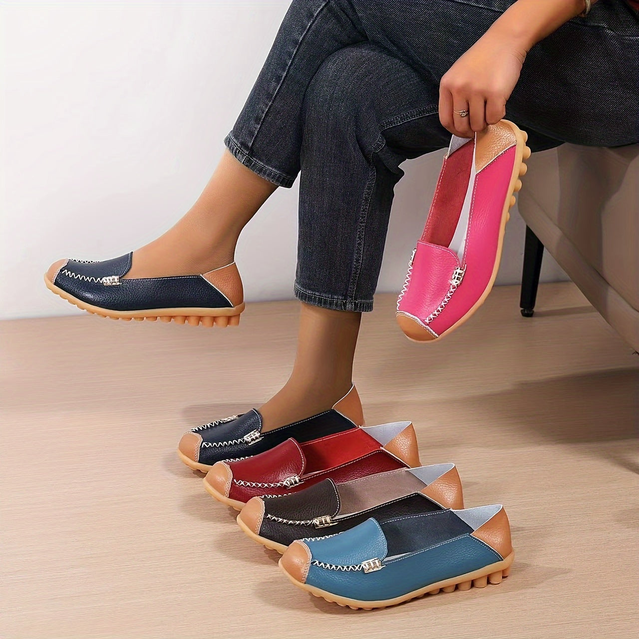 Women's Slip-On Loafers with Round Toe, Lightweight Synthetic Upper