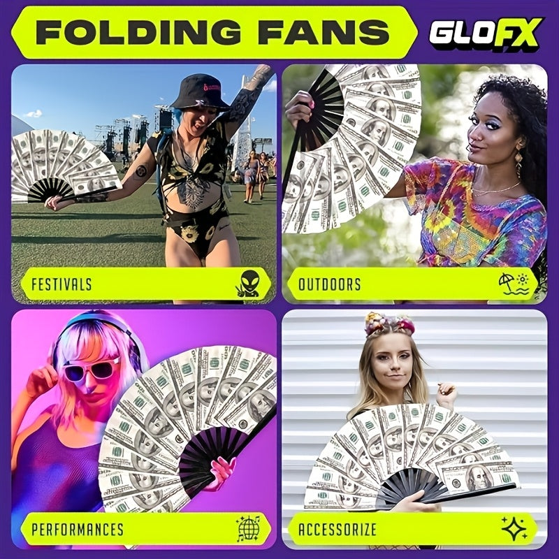Ручной вентилятор диаметром 13 дюймов с дизайном из банкноты в $100, черной лентой-ручкой для вечеринок, свадеб и мероприятий