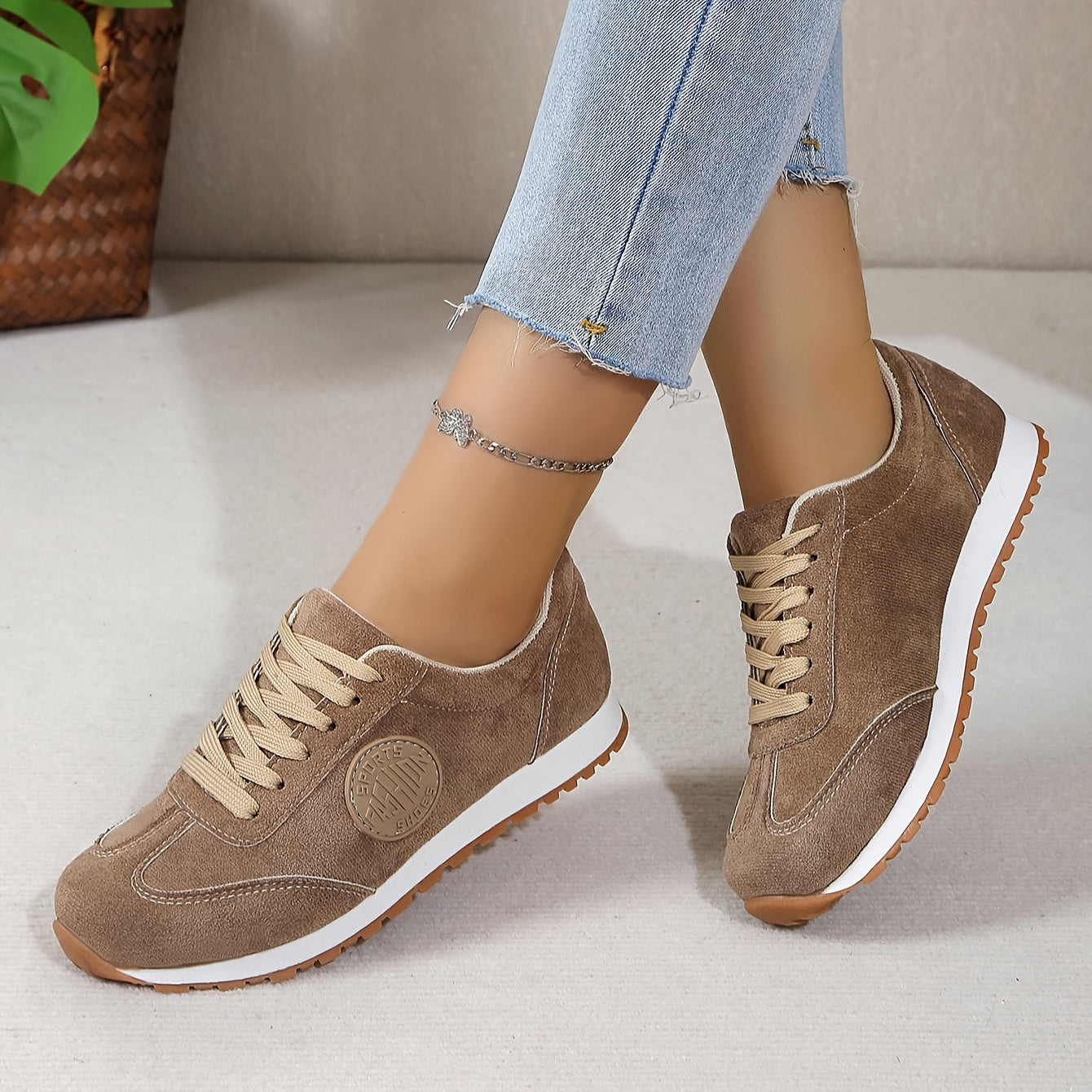 Women's Flannel Low Top Sneakers with Lace-Up Closure and Rubber Sole