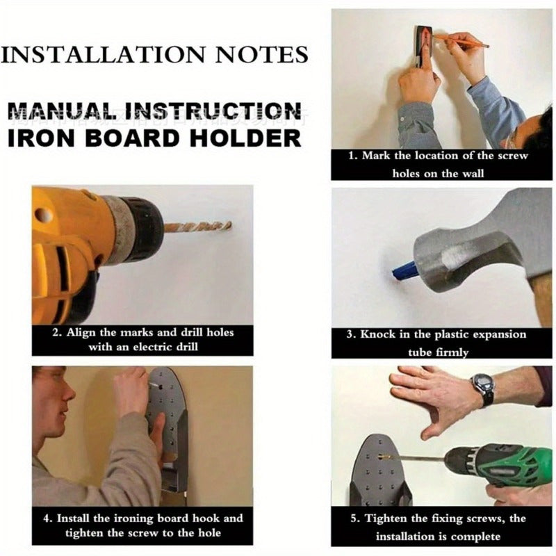 Perchero de pared para tabla de planchar de hierro negro con 6 accesorios y plástico PBT resistente al calor