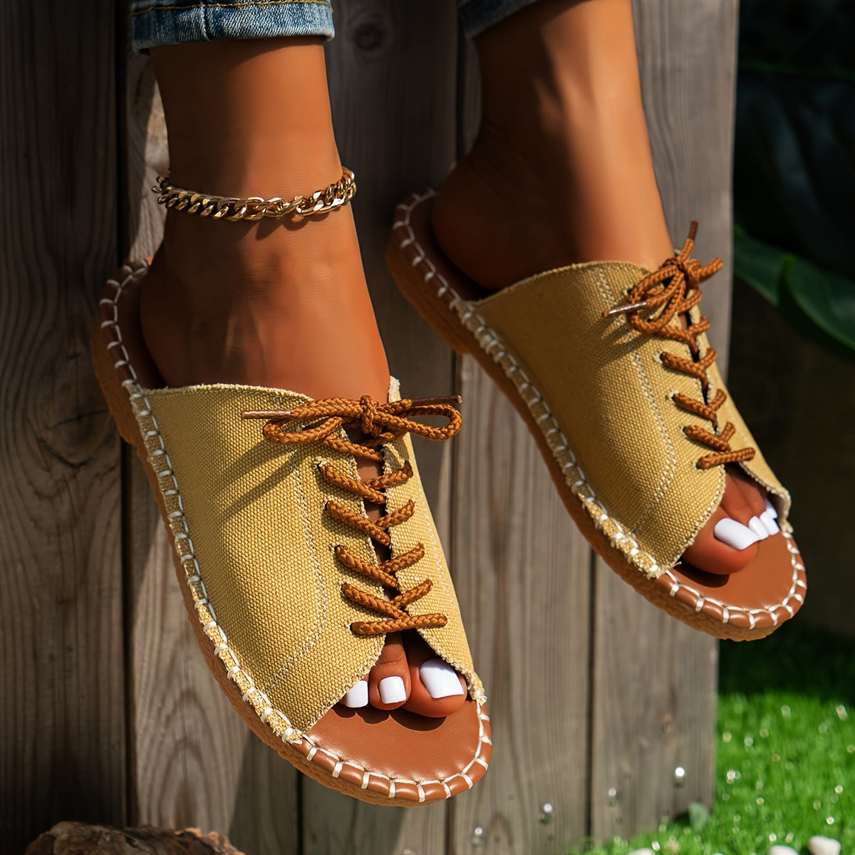 Women's Leather Flat Slide Shoes Peep Toe Sandals for Summer Outdoor Beach