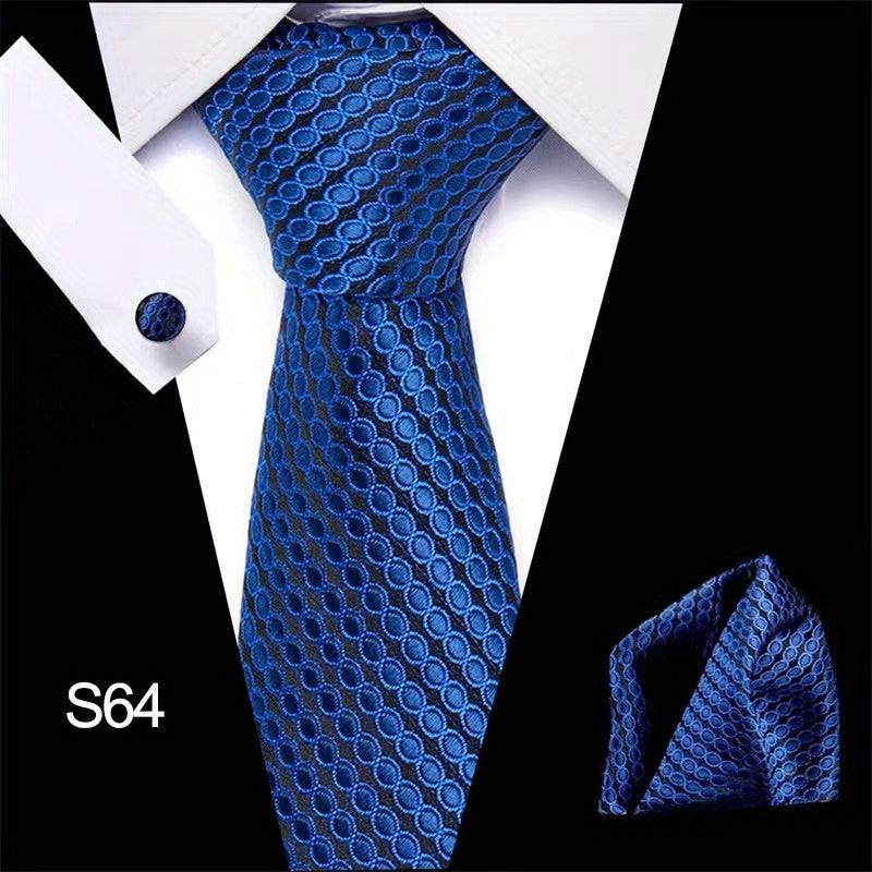 Men's Tie Set with Cufflinks and Square Scarf for Business Formal Wear