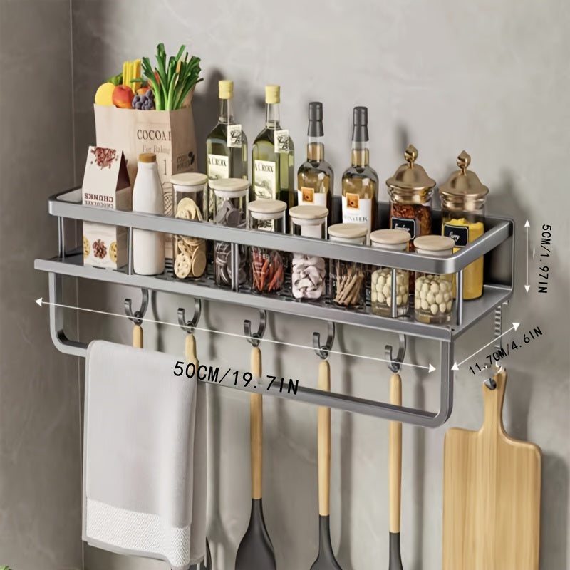 Aluminum Wall-Mount Spice Rack Kitchen Organizer for Spices and Cookware
