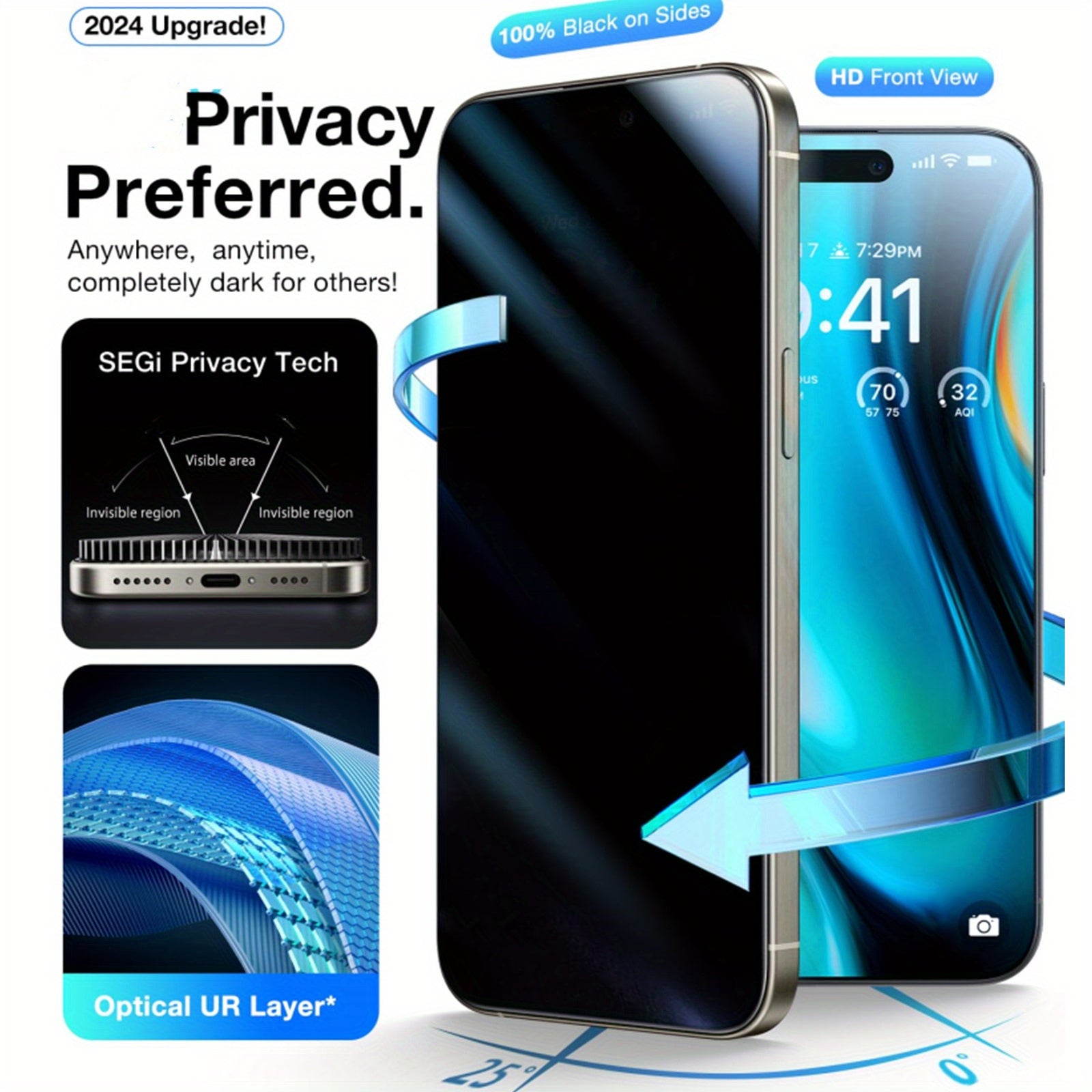 Полное защитное стекло для конфиденциальности для iPhone 11-16 Pro Max Plus, закаленное стекло, набор из 6