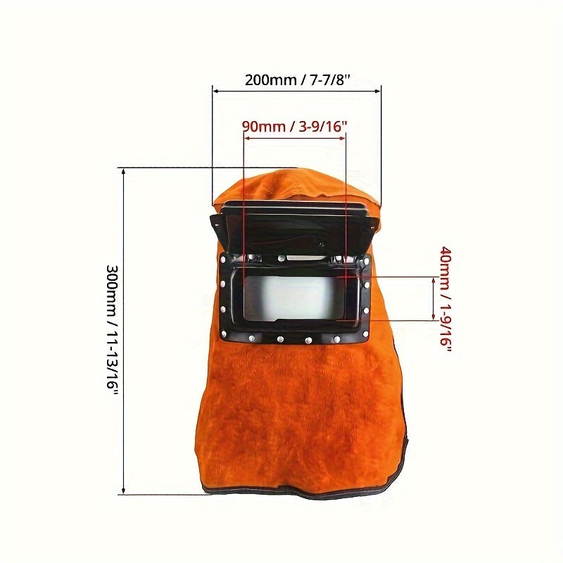 Orange Auto Darkening Welding Helmet with Clear Viewing Window and Faux Leather Hood