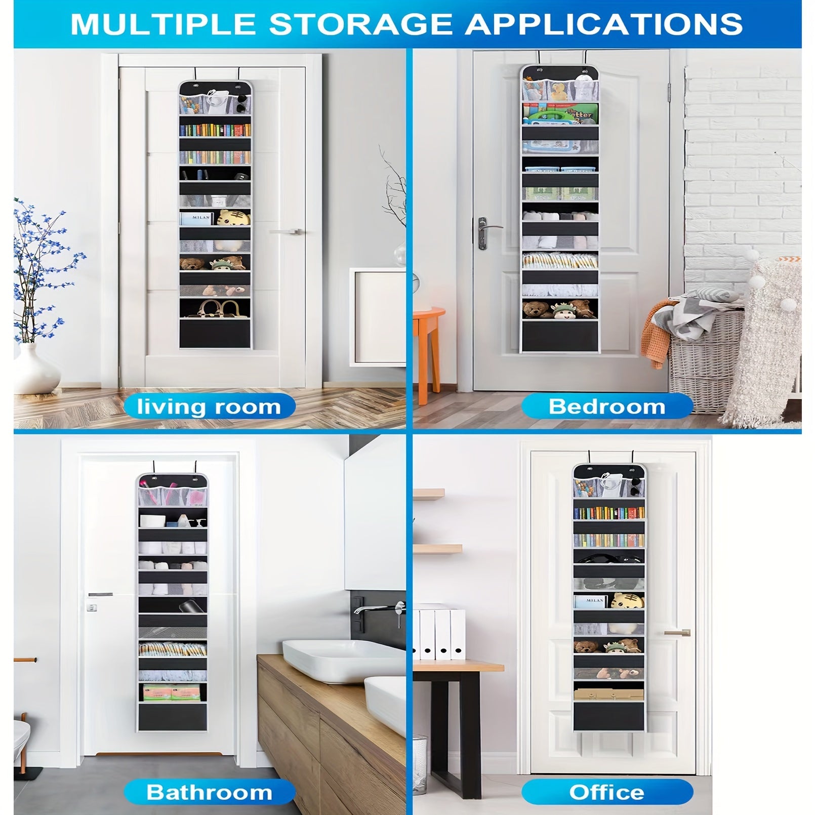 Black Halloween and Christmas Over-the-Door Organizer with 8 Large Pockets for Bathroom Bedroom Kitchen Dorm