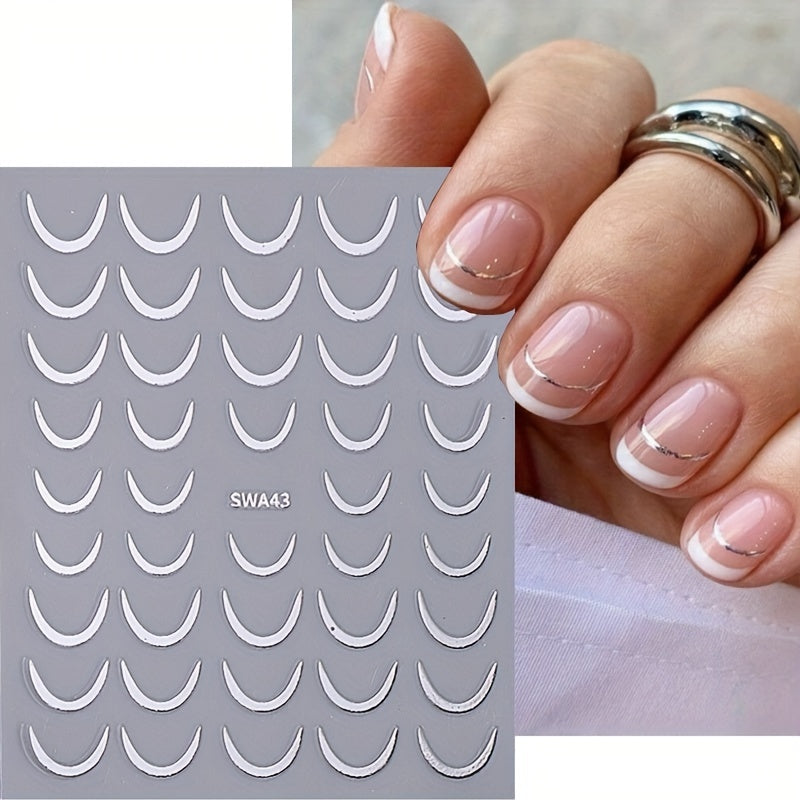 Pegatinas para uñas de mujer 3D luna creciente franjas francesas brillo plástico