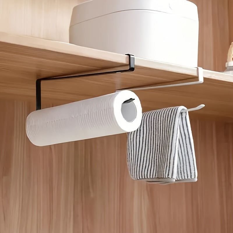 Easy-Install Iron Kitchen Paper Towel Holder with Cling Film and Dishcloth Storage