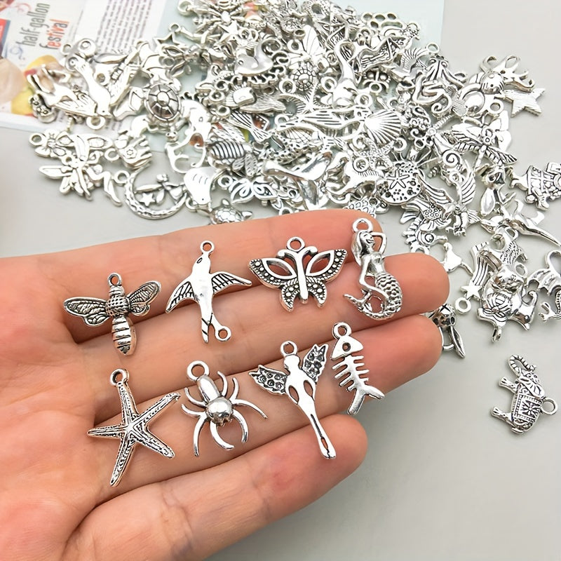 100 Pieces Metal Mixed Jewelry Charms Vintage Animal Charms for DIY Necklace Making