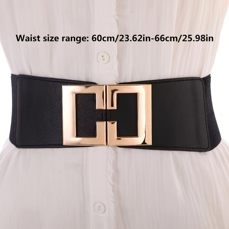 Women's Casual Coat Dress with Elastic Waistband and Gold Buckle