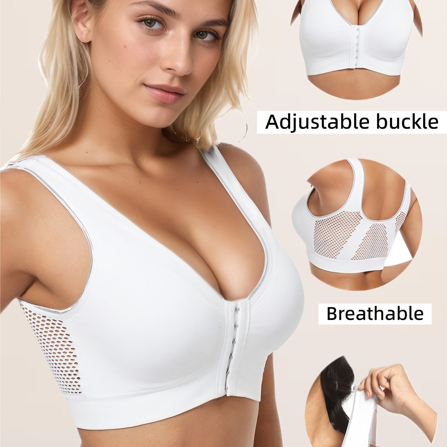 Plus Size Sports Bra Wireless Seamless Breathable Mesh Adjustable For Yoga Fitness