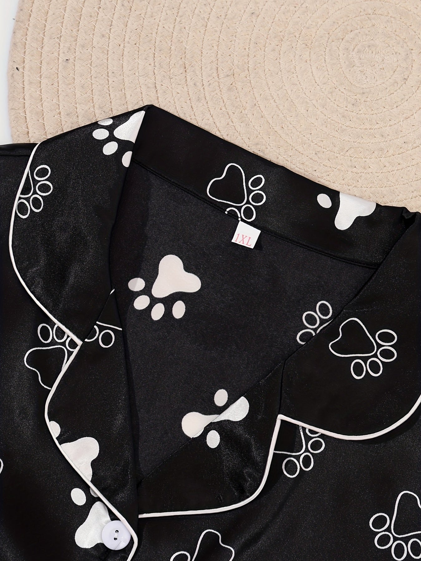 Plus Size Women's Cotton Short Sleeve Pajama Set with Dog Print