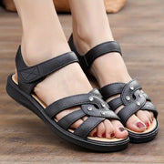 Women's Black Flat Sandals Open-Toe Slip-On Breathable Casual Shoes