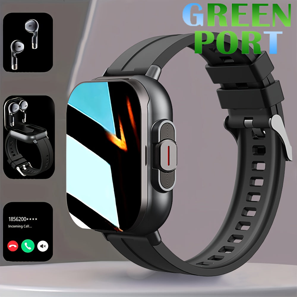 GREENPORT 2025 Aqlli soat, 5.11 sm kvadrat ekran, to'liq teginish nazorati, 2-in-1 simsiz quloqchinlar - Fitness kuzatuvchi, Musiqa ijro etish, Uxlash monitori, Ob-havo yangiliklari, Bir nechta sport rejimlari