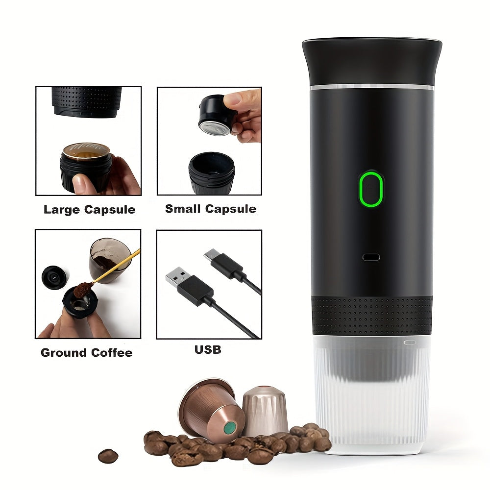 Portable Black USB Rechargeable Coffee Maker for Office and Travel