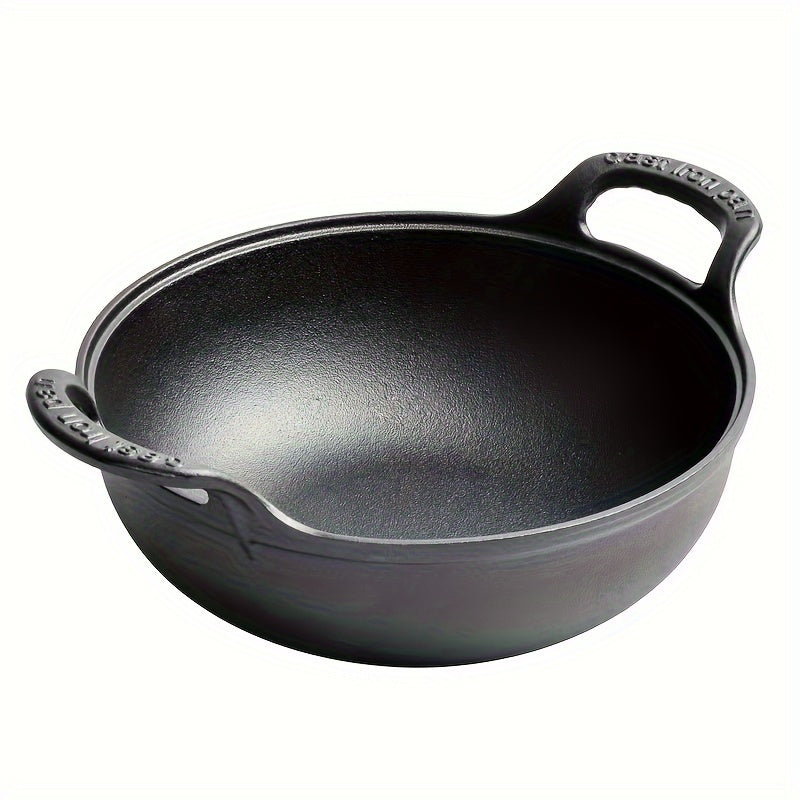 Cast Iron Stew Pot with Wooden Lid Double-Ear Flat Bottom Non-Stick Multi-Functional