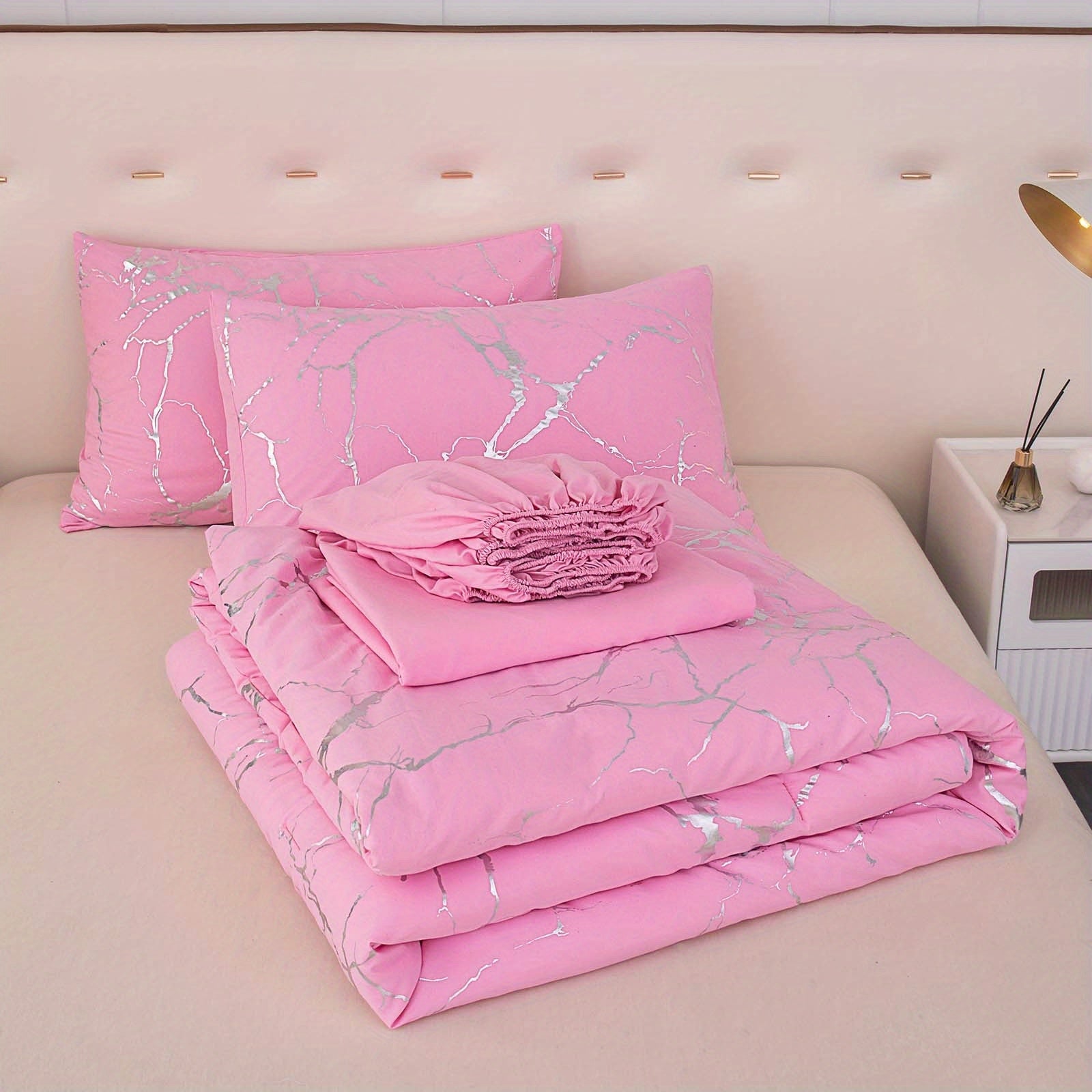 Elegant Marble Pattern Bedding Set in Pink Gray Green Blue Purple Washable Ultra-fine Fiber Duvet Cover 2-3 Piece