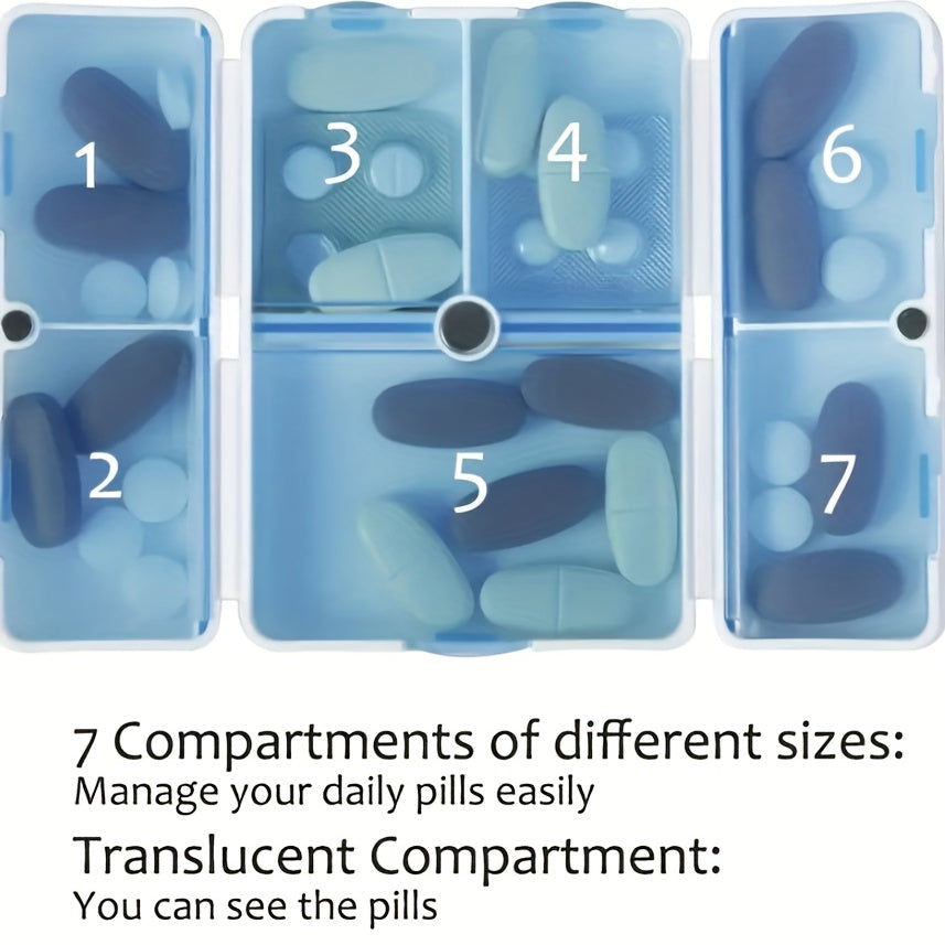 Weekly Pill Organizer for Travel 7-Compartment Medicine Vitamin Box
