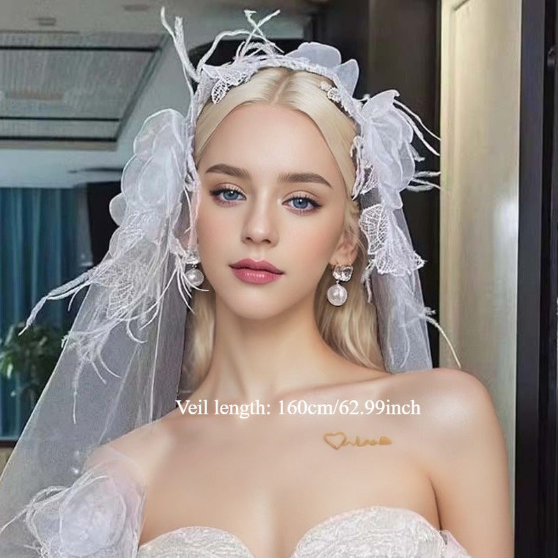 White Bridal Veil 62.99 Inch Long Hand Washable Wedding Headpiece for Engagements and Photos