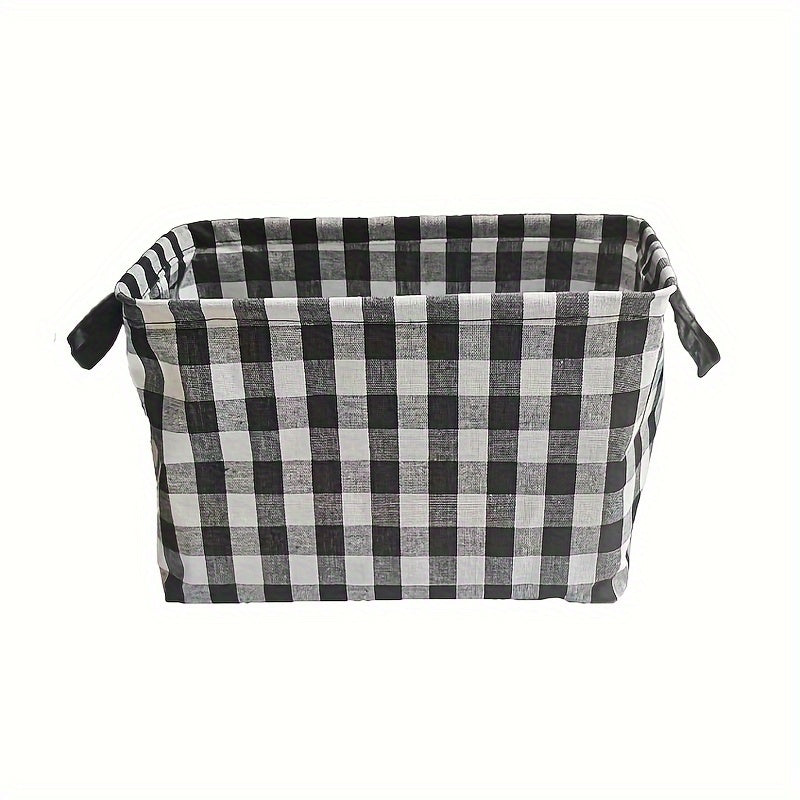 Plaid Christmas Gift Basket Storage Box with Handles for Home or Office Red Black