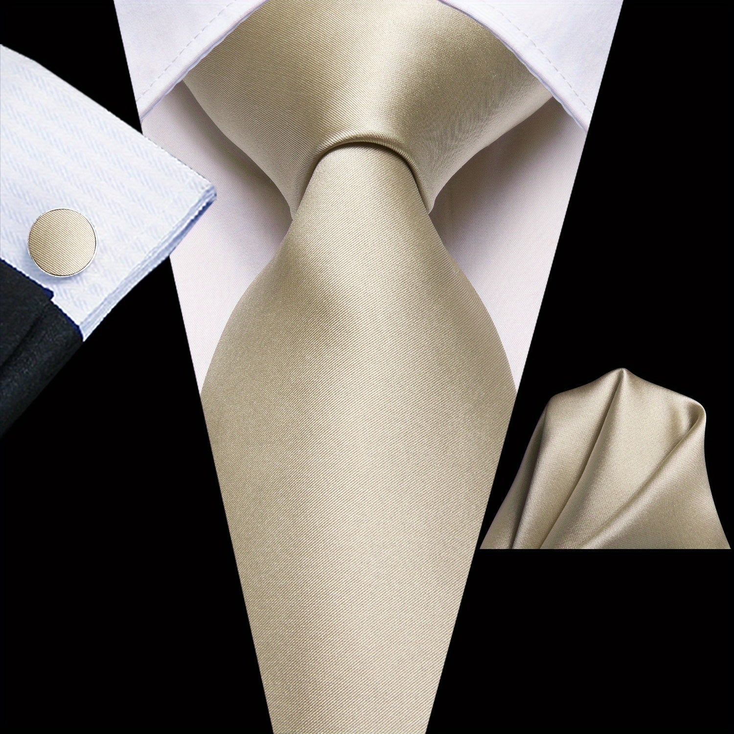 Men's Jacquard Woven Solid Necktie Set with Hanky and Cufflinks for Weddings and Business
