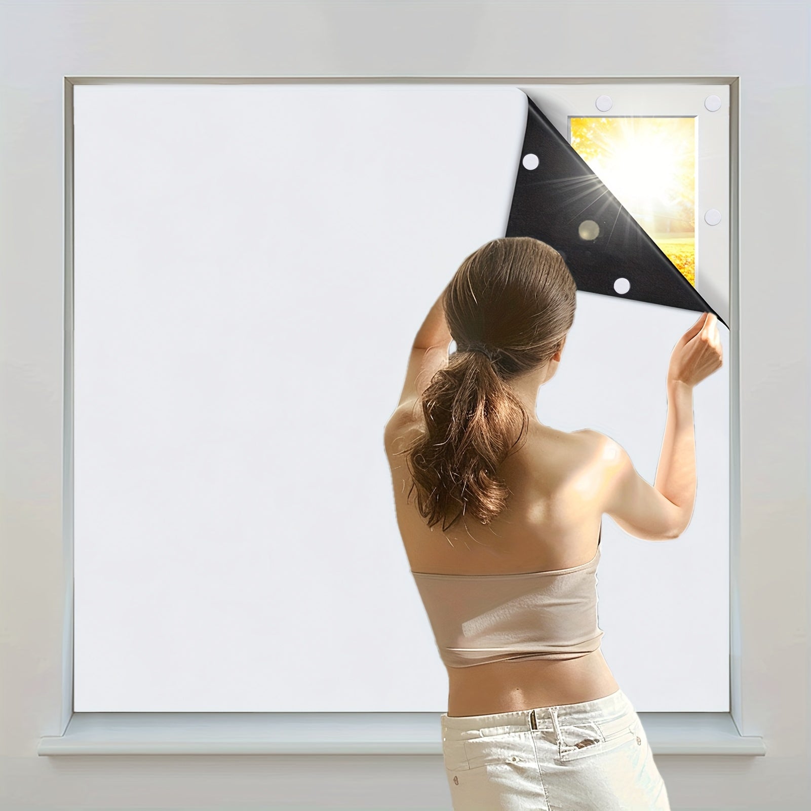 Cortina opaca inalámbrica y portátil con respaldo adhesivo para dormitorio y sala