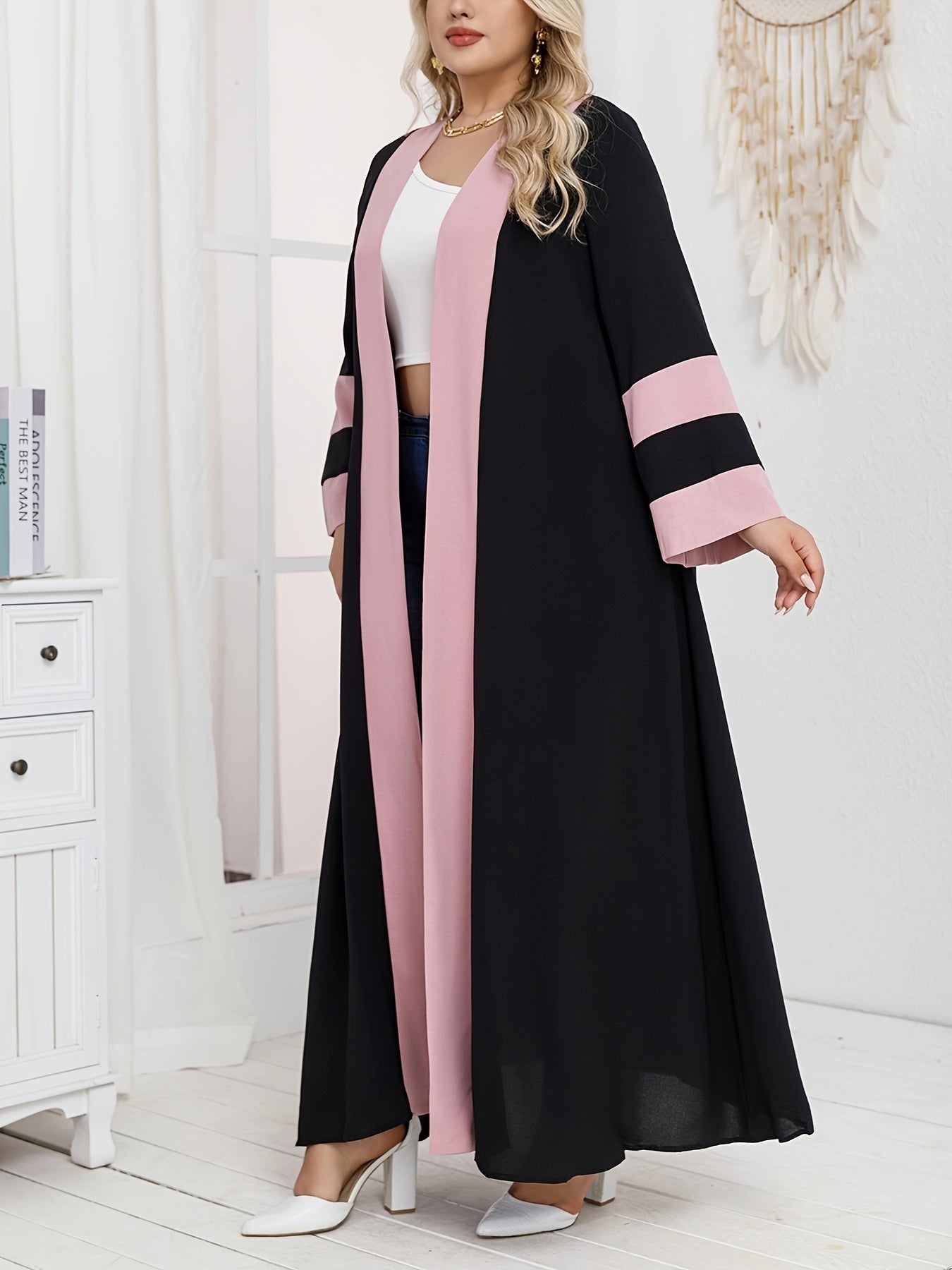 Plus size ayollar uchun kardigan ro‘ba kontrast patchwork mini kiyim