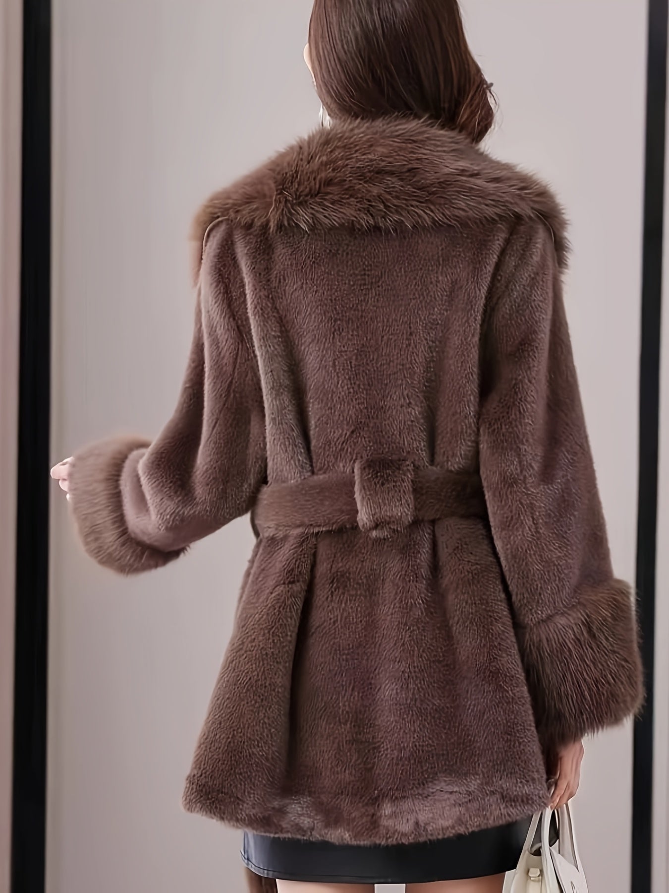 Women's Faux Fur Hooded Coat with Belt Long Sleeve Mid-Length Winter Chic