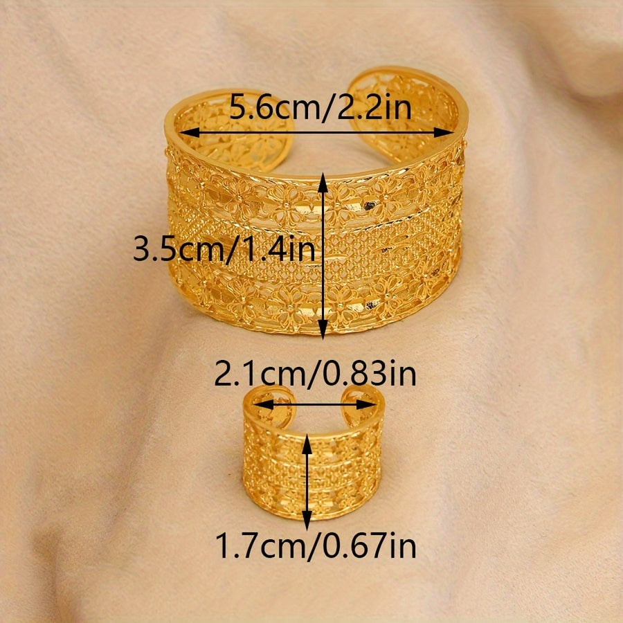 [Eng yaxshi tanlov] Elegant minimalist qotishma uzuk va bilaguzuk to'plami, tasodifiy yoki rasmiy tadbirlar uchun zamonaviy bo'sh ochiq dizayn, O'rta Sharq uslubidan ilhomlangan, mukammal sovg'a