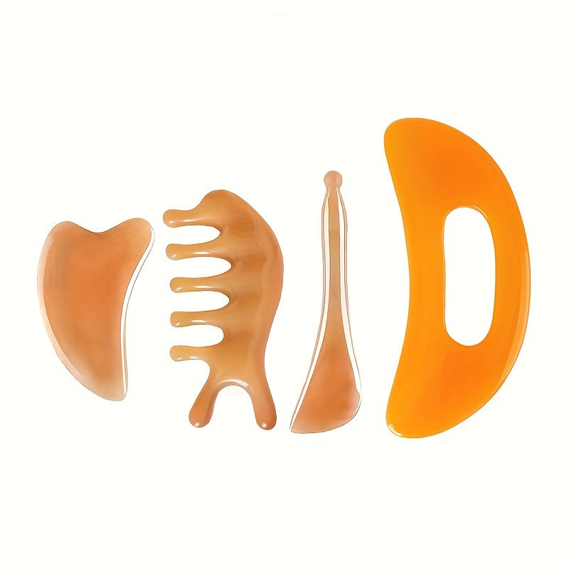 4-Piece Gua Sha Massage Tool Set with Large Curved Lazy Board and Resin Scraper for Face and Nose Relaxation