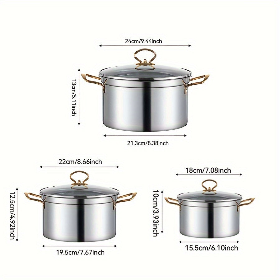Stainless Steel Stockpot Set with Lids, Large Capacity, Suitable for All Stovetops