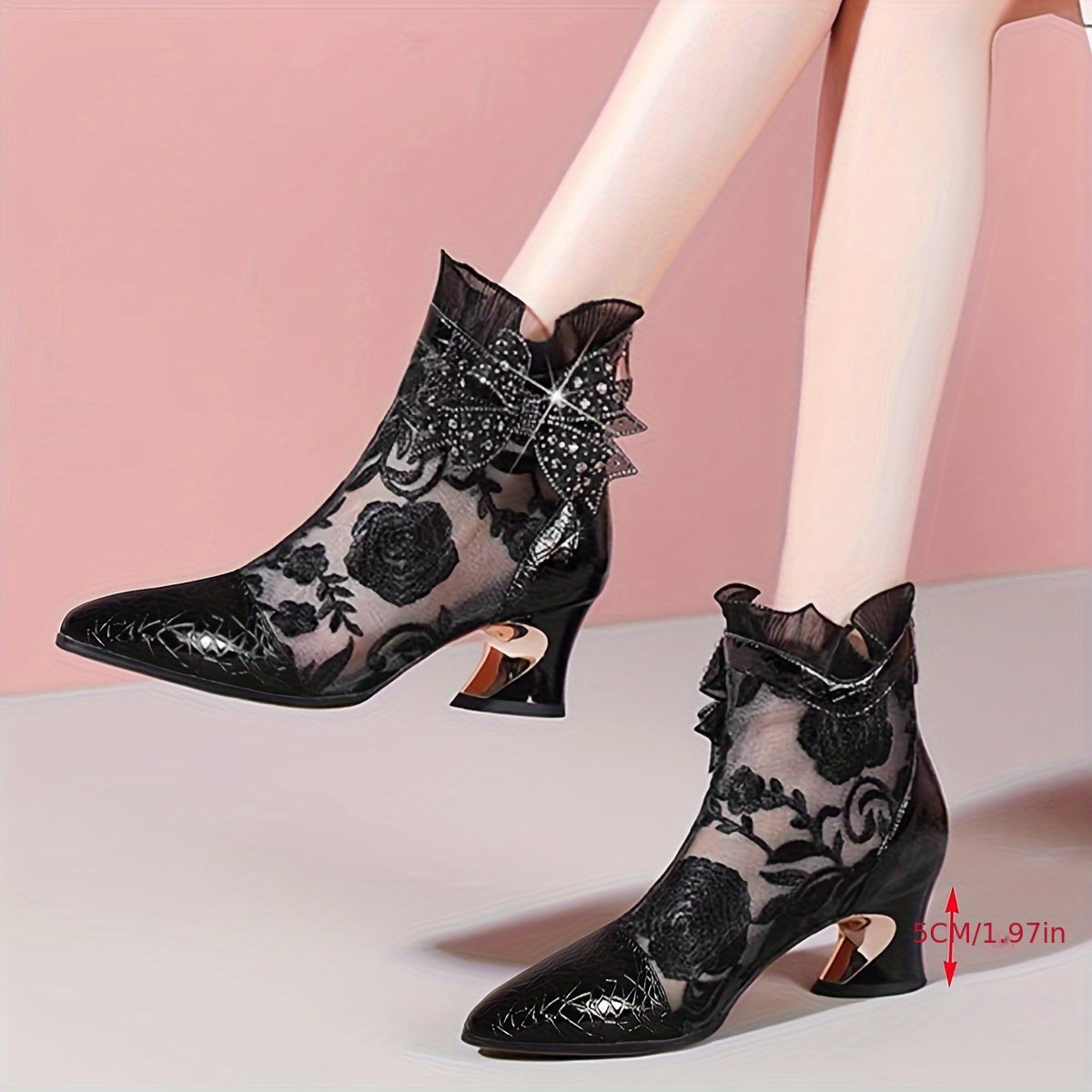 Women's Mesh Lace-Up Chunky Block Heel Sandals for Spring and Autumn