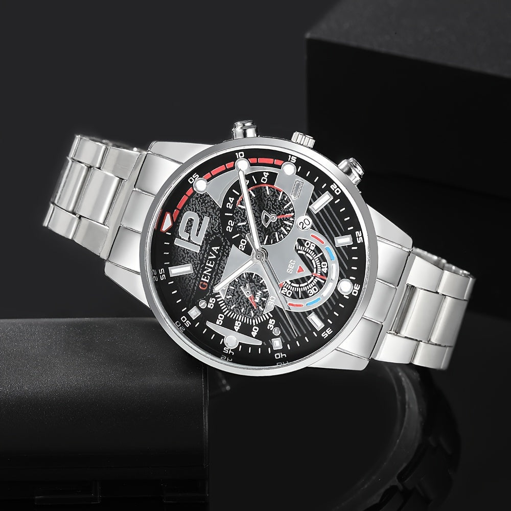 Pair of Men's Quartz Watches with Matching Bracelets Stylish Business Accessories