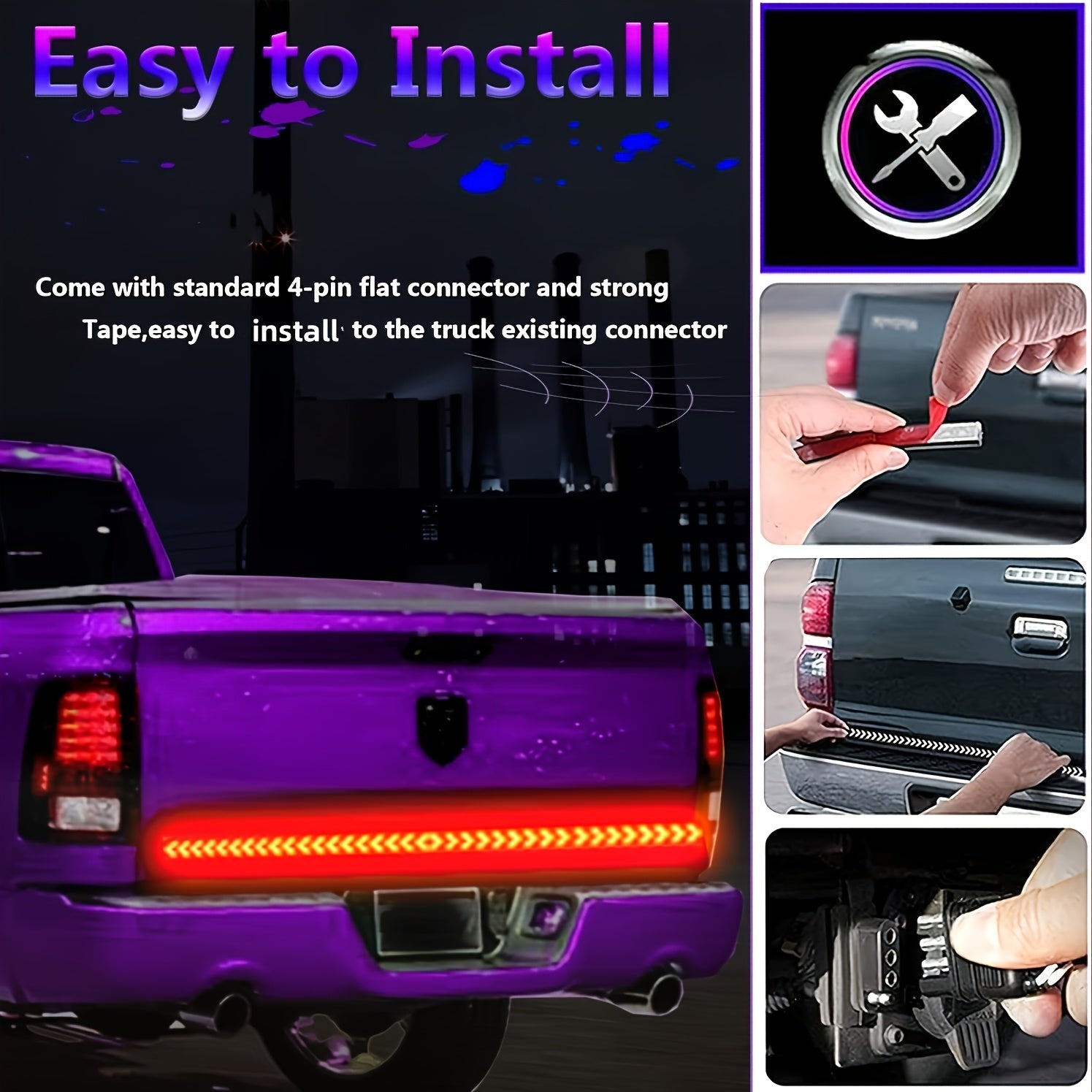 48-Inch Multi-Color LED Tailgate Light Strip for Trucks Hardwired