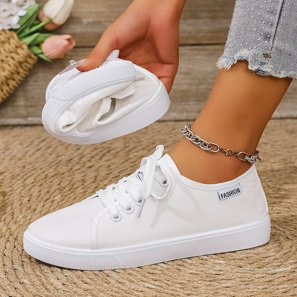 Women's Slip-On Sneakers Soft Fabric Upper Non-Slip Sole Black White Casual Shoes