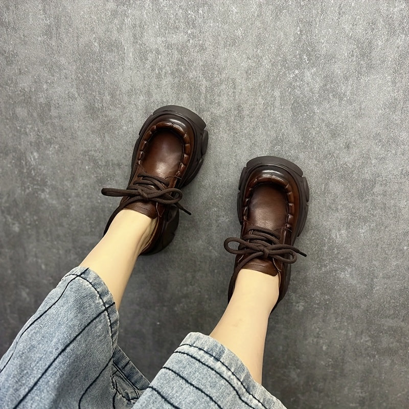 Women's Plus Size Brown Microfiber Loafers Casual Comfort Chunky Heel