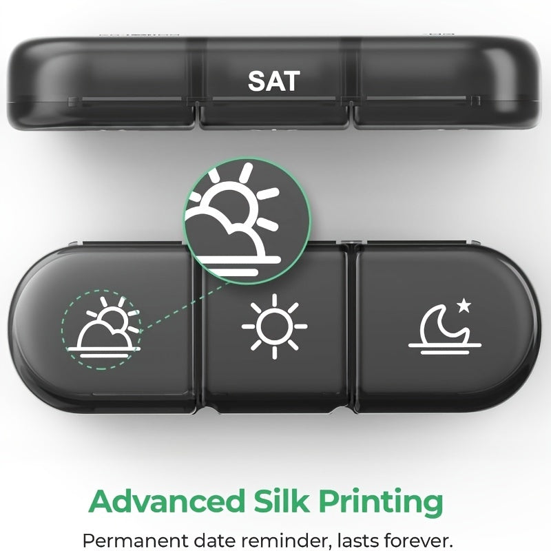 Organizador de pastillas de plástico unisex de 7 días, 14 compartimentos, fácil de presionar, arcoíris