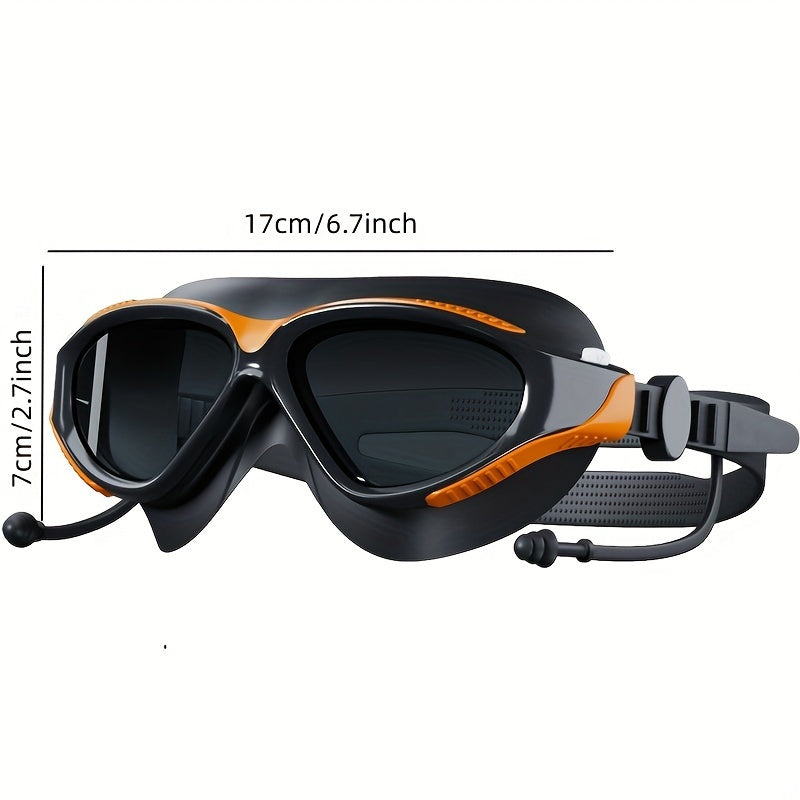 Waterproof Anti-Fog Swimming Goggles for Men and Women Black PC Large Frame