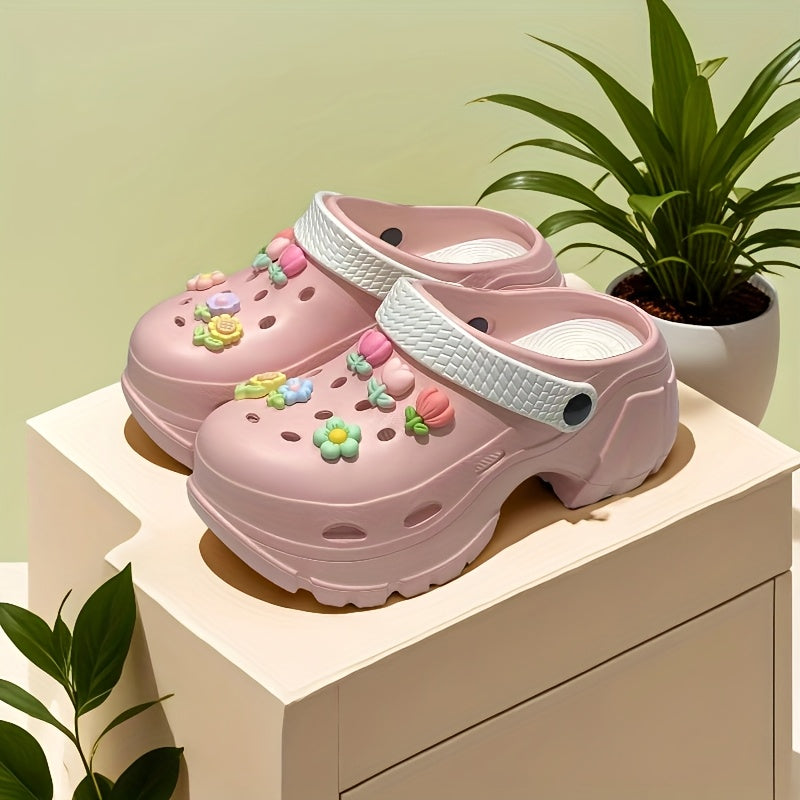 Women's Summer Plant-Themed Slip-On Shoes Pink White EVA Comfortable Casual