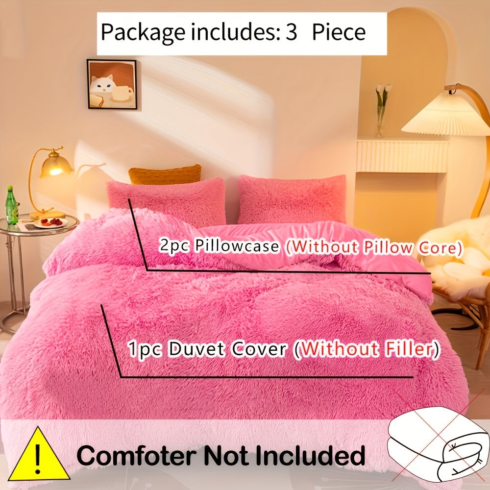 Solid Color Duvet Cover Set with Pillowcases for Autumn Winter Bedding Soft Warm