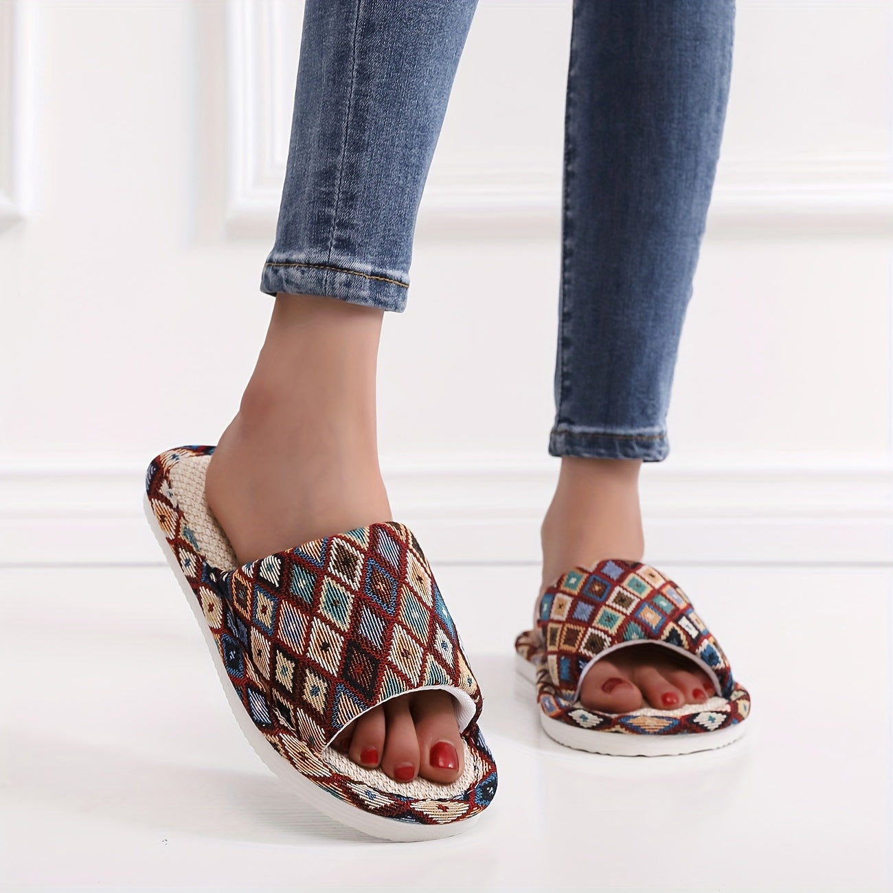 Women's Breathable Summer Slippers Non-Slip Diamond Pattern Home Use