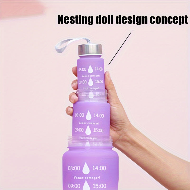 Set of 3 Sports Water Bottles with Time Marker Leakproof One-Click Open Lid for Fitness and Outdoor Activities